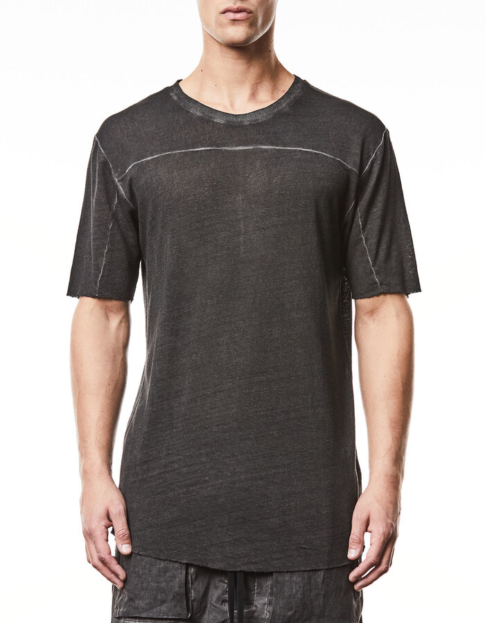 THOM KROM LINEN / VISCOSE CREW NECK T-SHIRT - OIL
