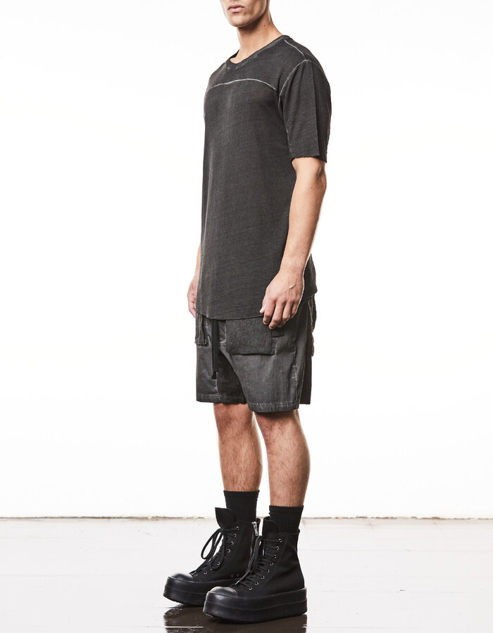 THOM KROM LINEN / VISCOSE CREW NECK T-SHIRT - OIL
