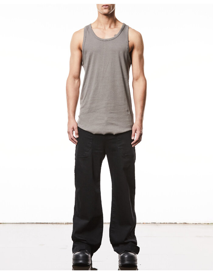 THOM KROM SLIM FIT FINE RIB TANK TOP WITH CONTRAST PIPING - ROCK