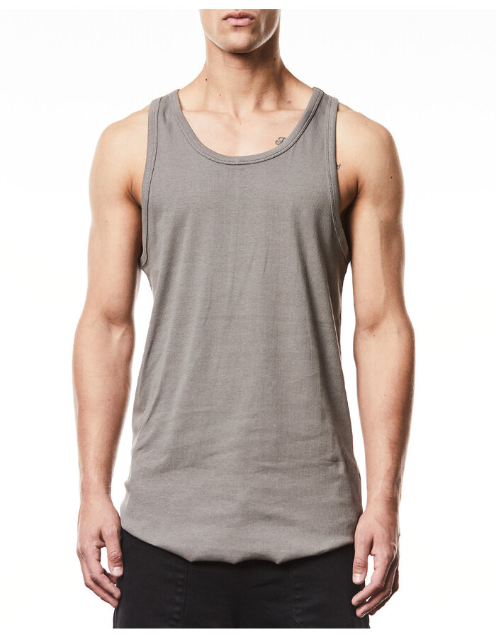 THOM KROM SLIM FIT FINE RIB TANK TOP WITH CONTRAST PIPING - ROCK