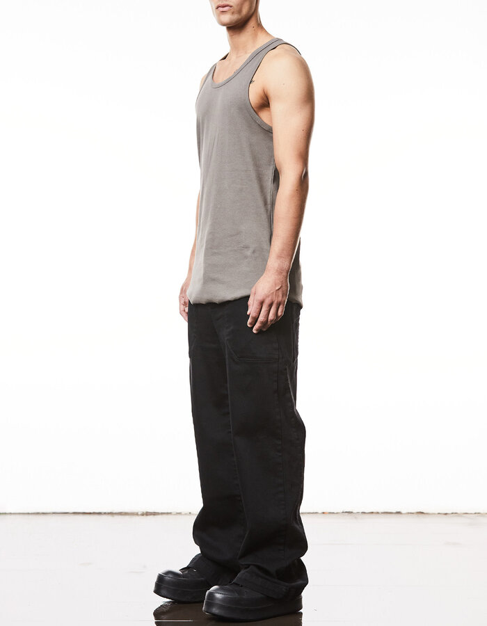 THOM KROM SLIM FIT FINE RIB TANK TOP WITH CONTRAST PIPING - ROCK