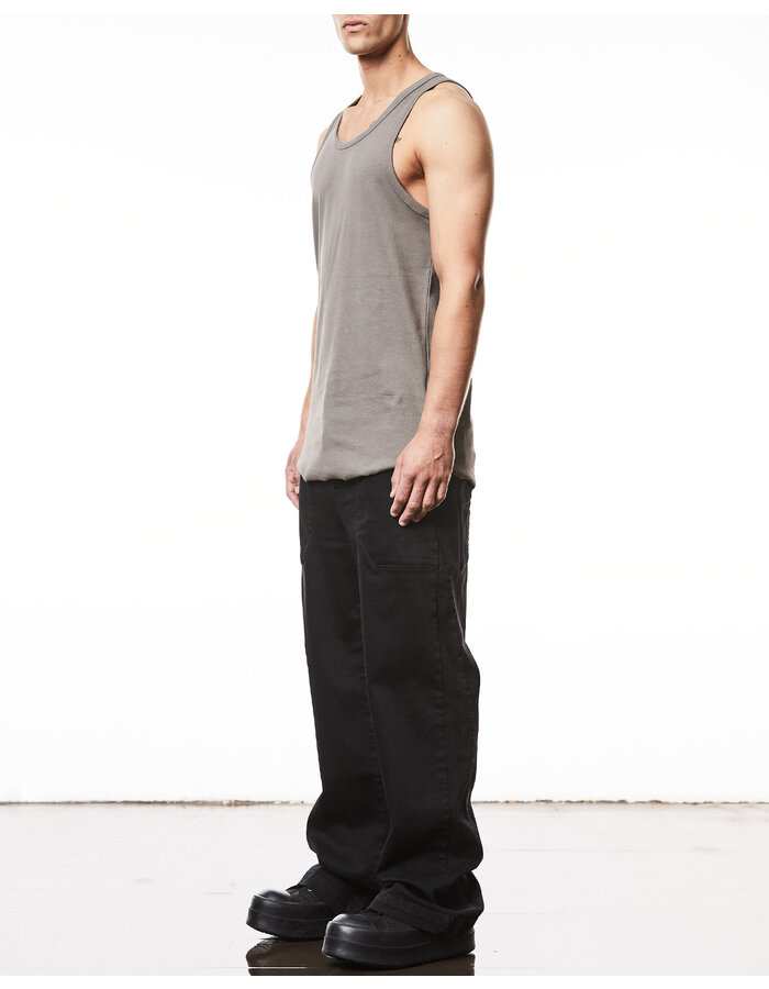 THOM KROM SLIM FIT FINE RIB TANK TOP WITH CONTRAST PIPING - ROCK