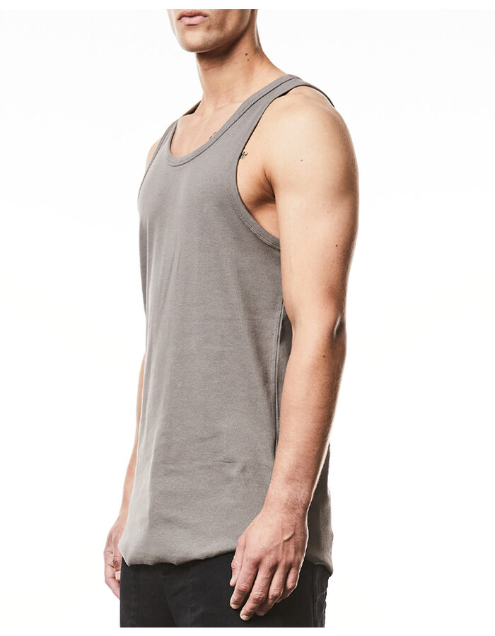 THOM KROM SLIM FIT FINE RIB TANK TOP WITH CONTRAST PIPING - ROCK