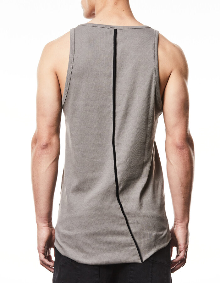 THOM KROM SLIM FIT FINE RIB TANK TOP WITH CONTRAST PIPING - ROCK