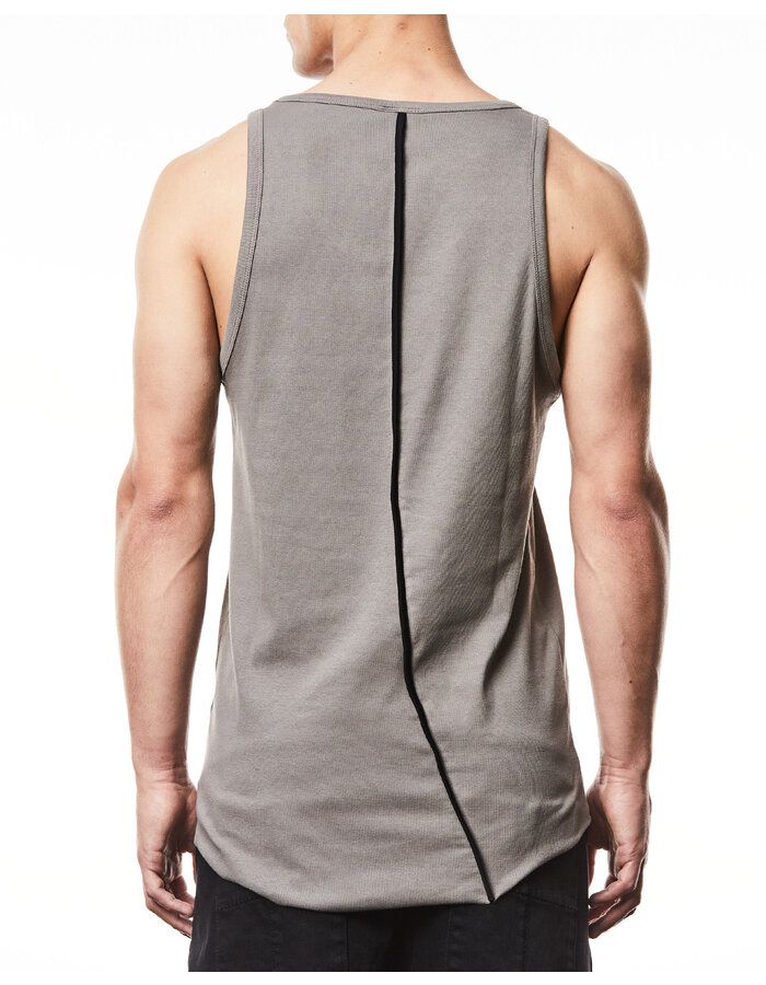 THOM KROM SLIM FIT FINE RIB TANK TOP WITH CONTRAST PIPING - ROCK
