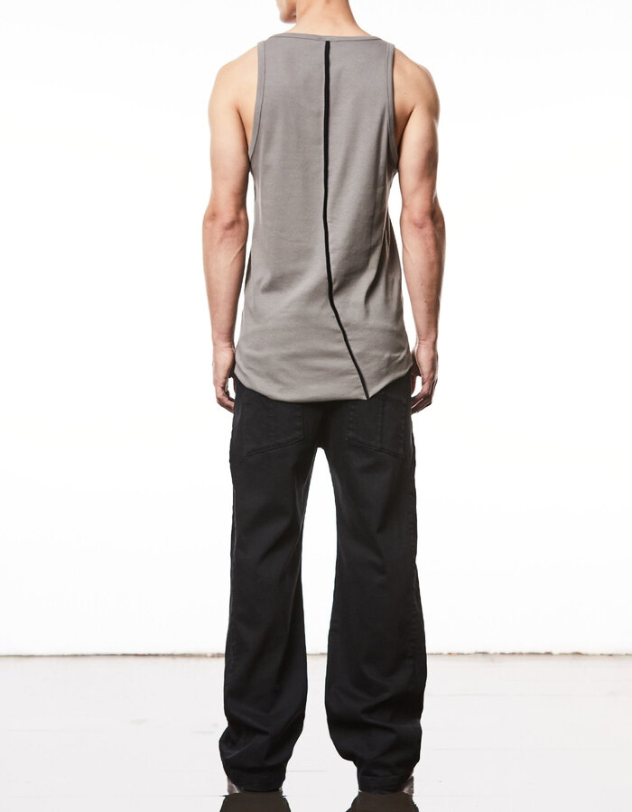 THOM KROM SLIM FIT FINE RIB TANK TOP WITH CONTRAST PIPING - ROCK