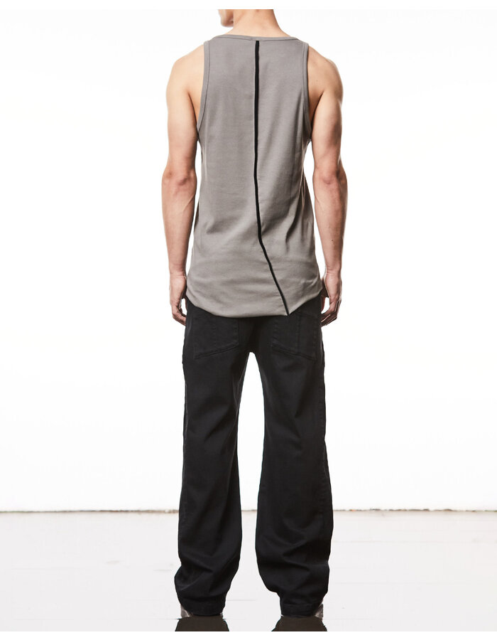 THOM KROM SLIM FIT FINE RIB TANK TOP WITH CONTRAST PIPING - ROCK
