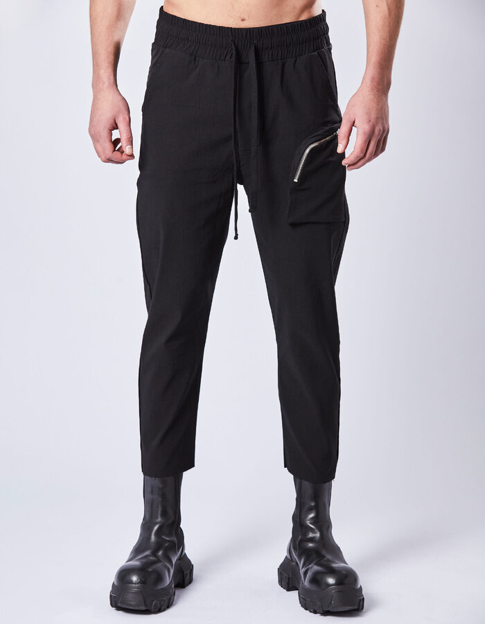 THOM KROM VISCOSE & NYLON 3D POCKET CROPPED TROUSER - BLACK