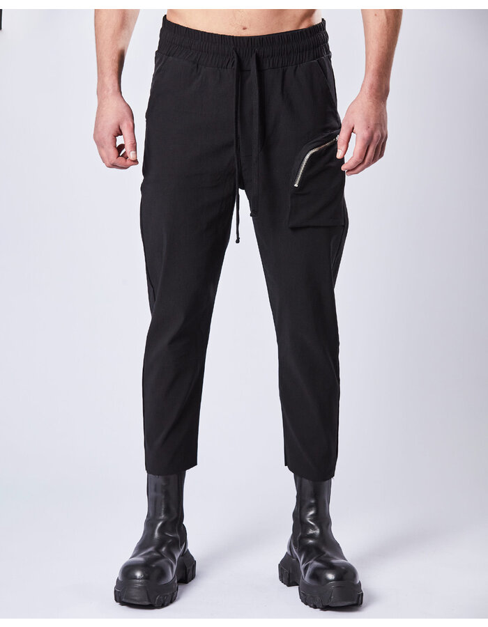 THOM KROM VISCOSE & NYLON 3D POCKET CROPPED TROUSER - BLACK