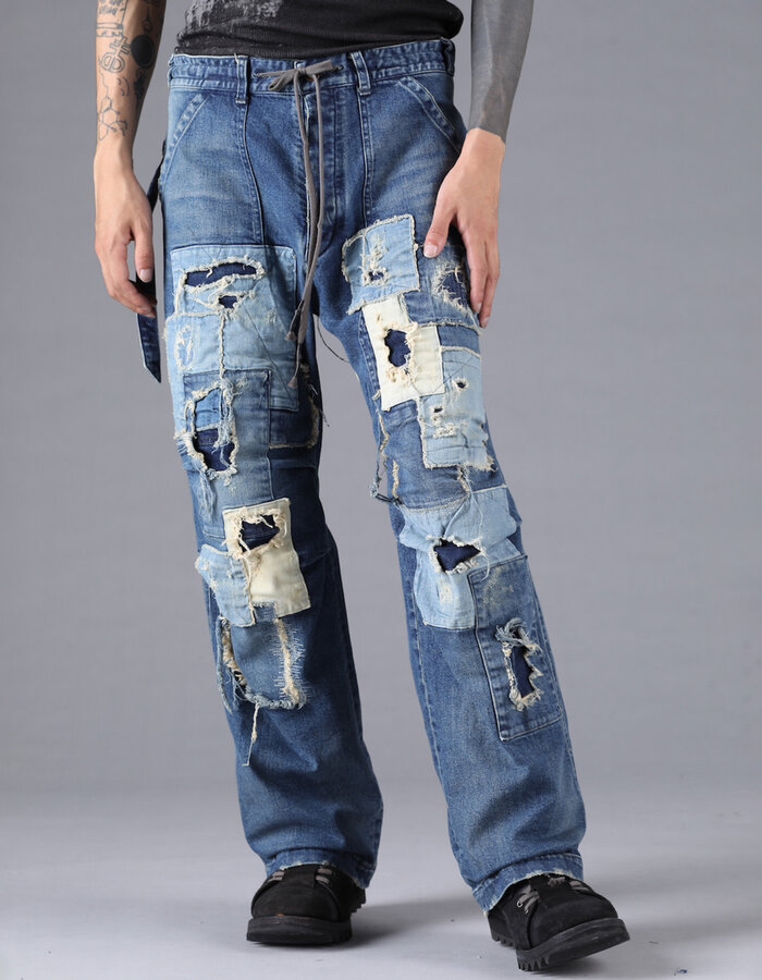 D. HYGEN PRODUCT PROCESSED STRETCH DENIM WIDE PANTS