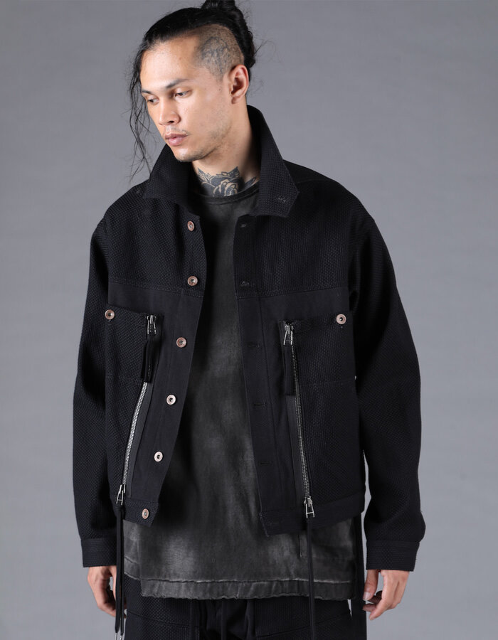 D. HYGEN SHASHIKO JACQUARD COMBINATION CROPPED JACKET