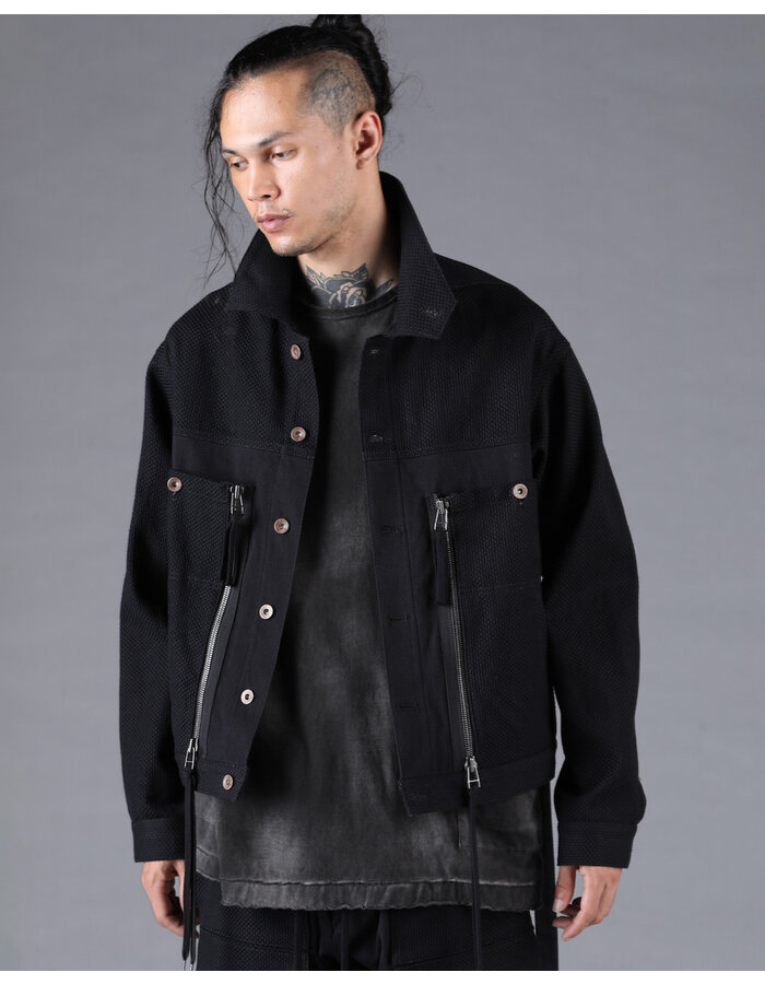 D. HYGEN SHASHIKO JACQUARD COMBINATION CROPPED JACKET