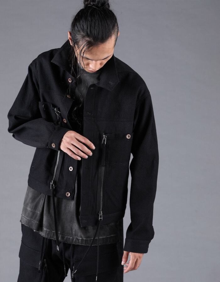 D. HYGEN SHASHIKO JACQUARD COMBINATION CROPPED JACKET