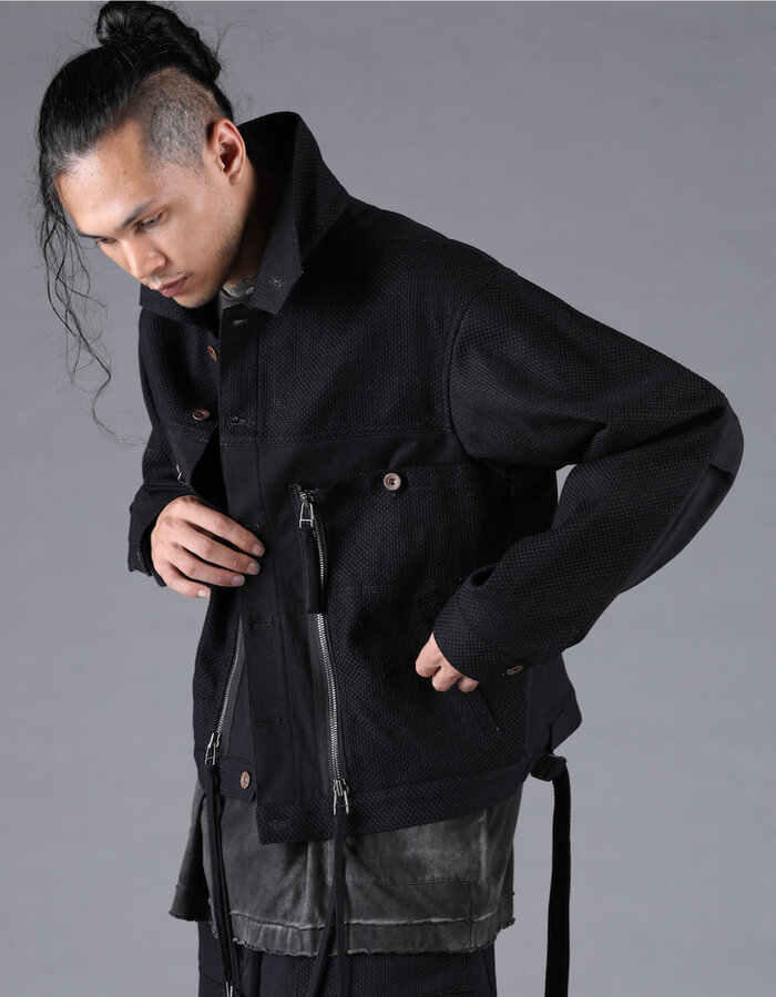 D. HYGEN SHASHIKO JACQUARD COMBINATION CROPPED JACKET