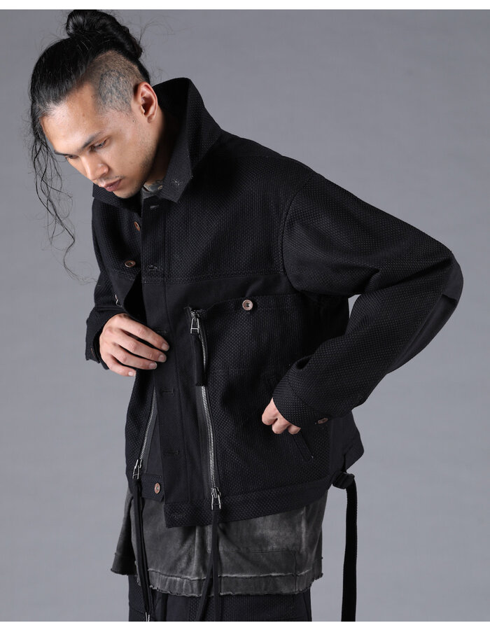 D. HYGEN SHASHIKO JACQUARD COMBINATION CROPPED JACKET