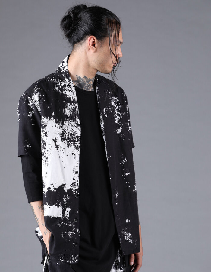 D. HYGEN BRUSH PRINT RAYON X COTTON X LINEN SHORT SLEEVE SHIRT