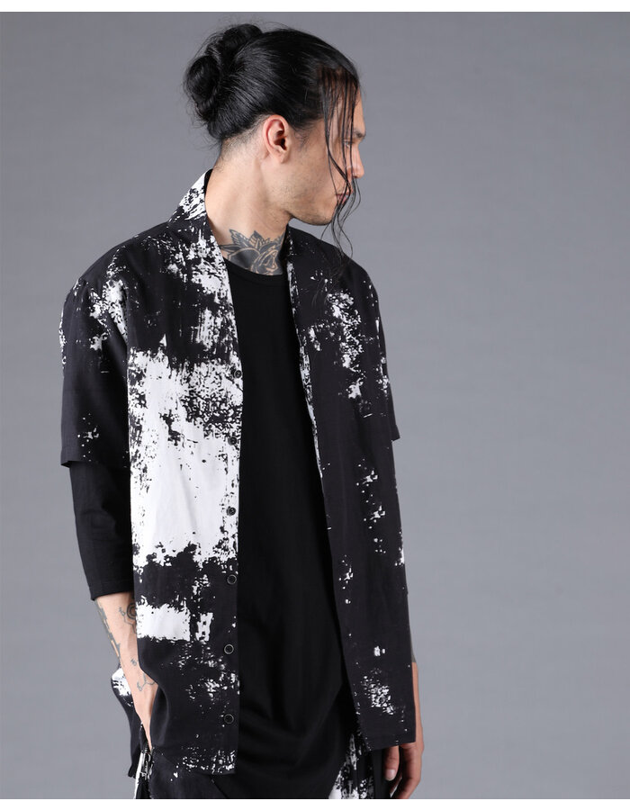 D. HYGEN BRUSH PRINT RAYON X COTTON X LINEN SHORT SLEEVE SHIRT