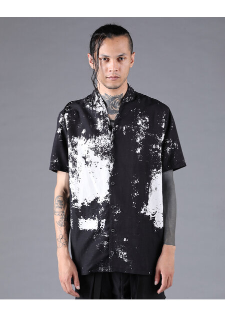 D. HYGEN BRUSH PRINT RAYON X COTTON X LINEN SHORT SLEEVE SHIRT