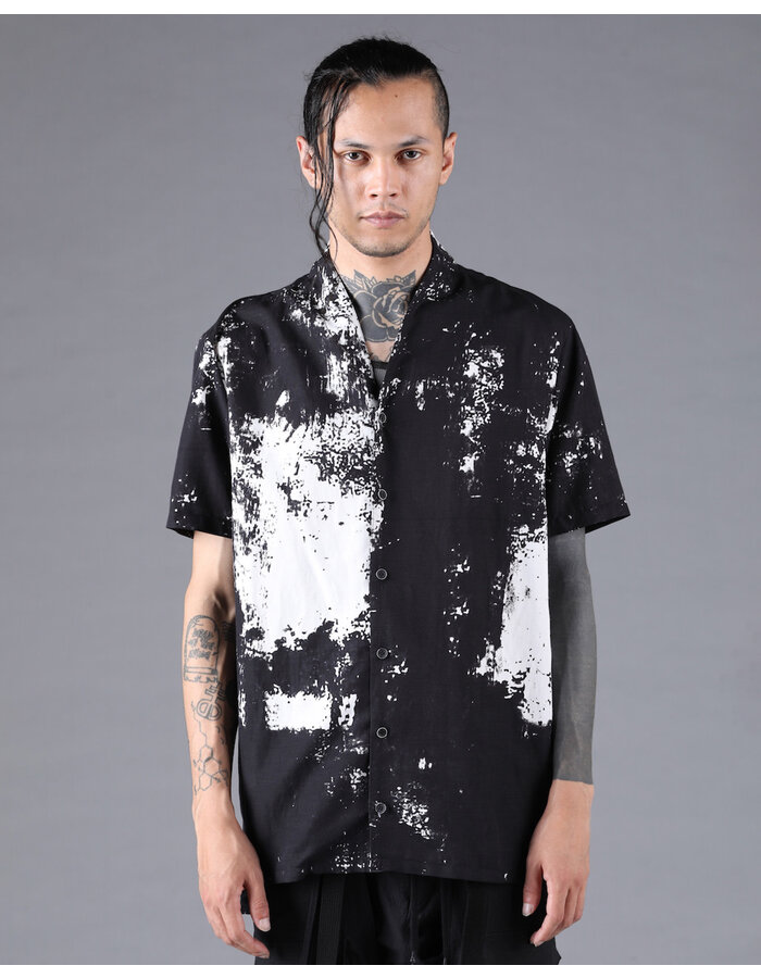 D. HYGEN BRUSH PRINT RAYON X COTTON X LINEN SHORT SLEEVE SHIRT