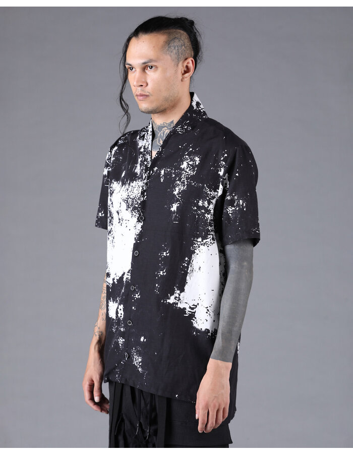 D. HYGEN BRUSH PRINT RAYON X COTTON X LINEN SHORT SLEEVE SHIRT