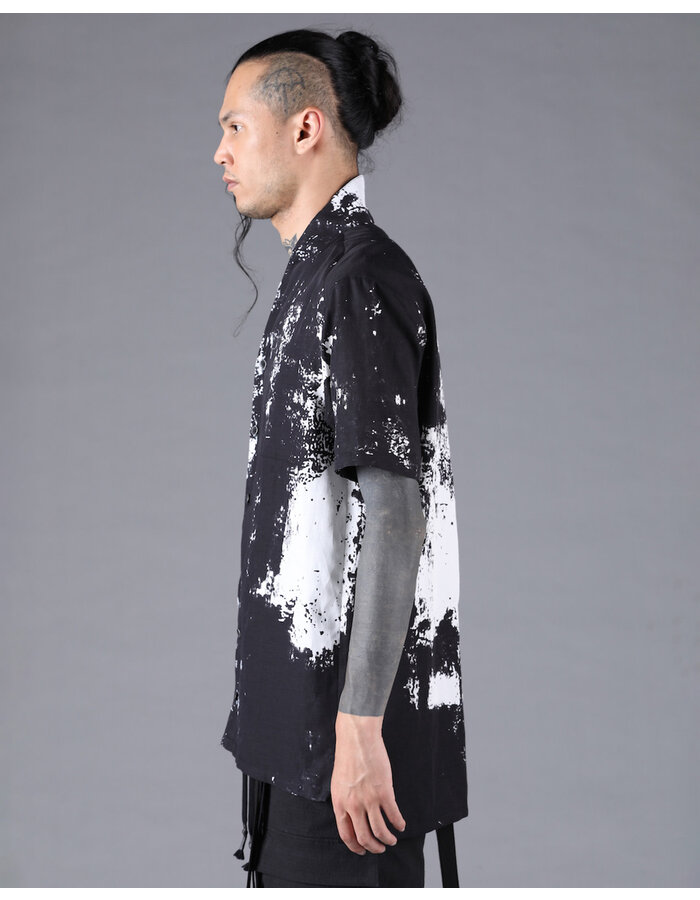 D. HYGEN BRUSH PRINT RAYON X COTTON X LINEN SHORT SLEEVE SHIRT