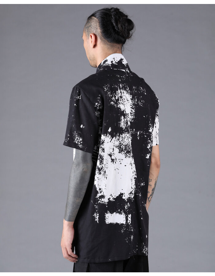 D. HYGEN BRUSH PRINT RAYON X COTTON X LINEN SHORT SLEEVE SHIRT