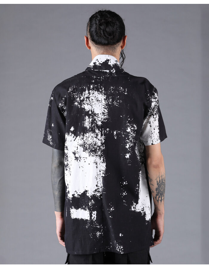 D. HYGEN BRUSH PRINT RAYON X COTTON X LINEN SHORT SLEEVE SHIRT