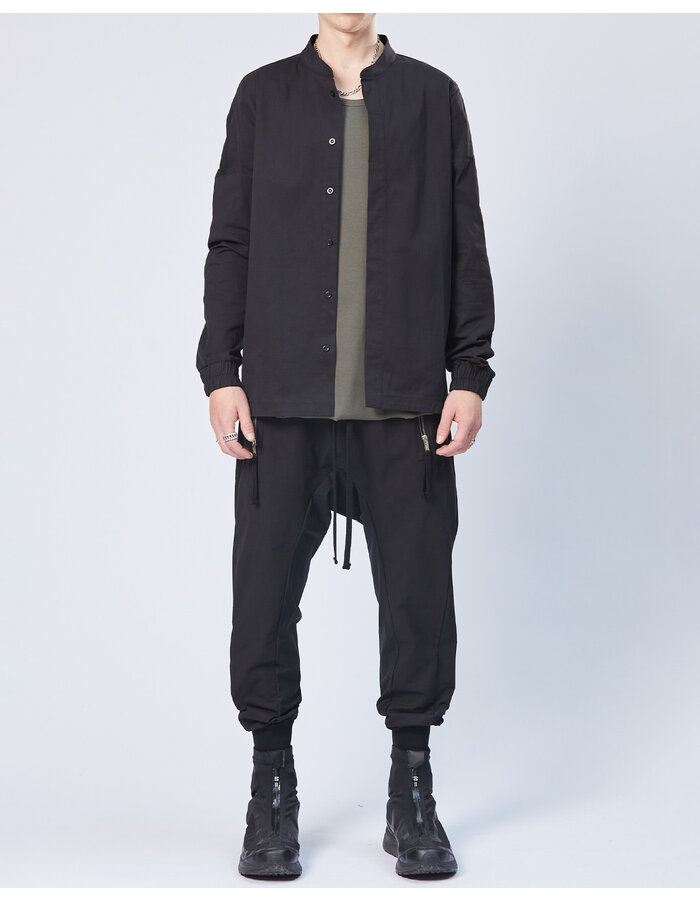 THOM KROM STRETCH COTTON ELASTIC CUFF MANDARIN SHIRT - BLACK