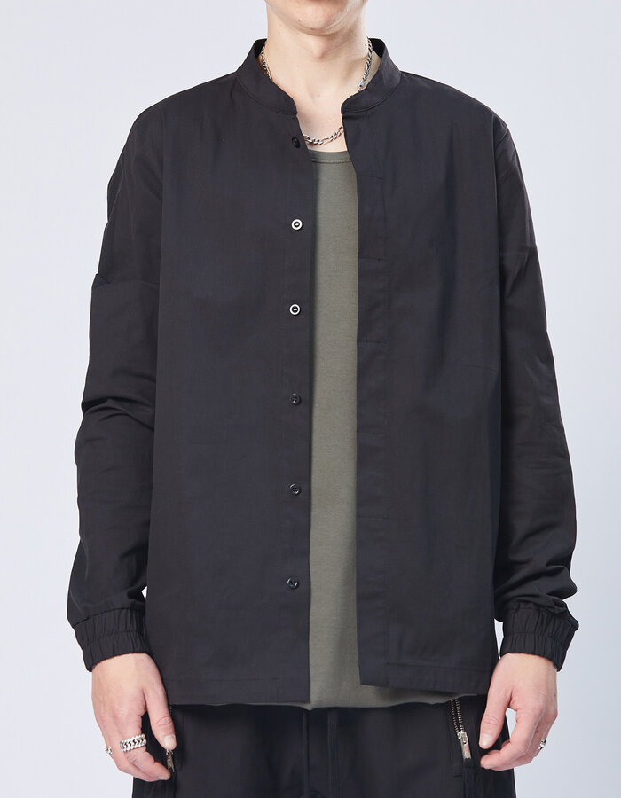 THOM KROM STRETCH COTTON ELASTIC CUFF MANDARIN SHIRT - BLACK