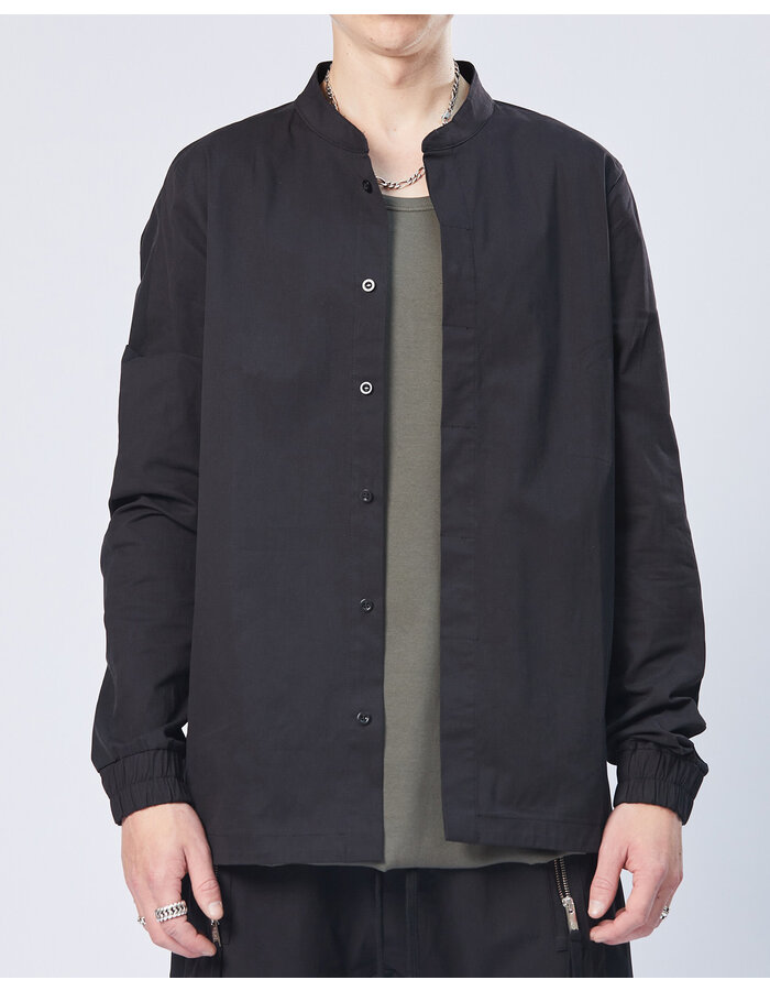 THOM KROM STRETCH COTTON ELASTIC CUFF MANDARIN SHIRT - BLACK
