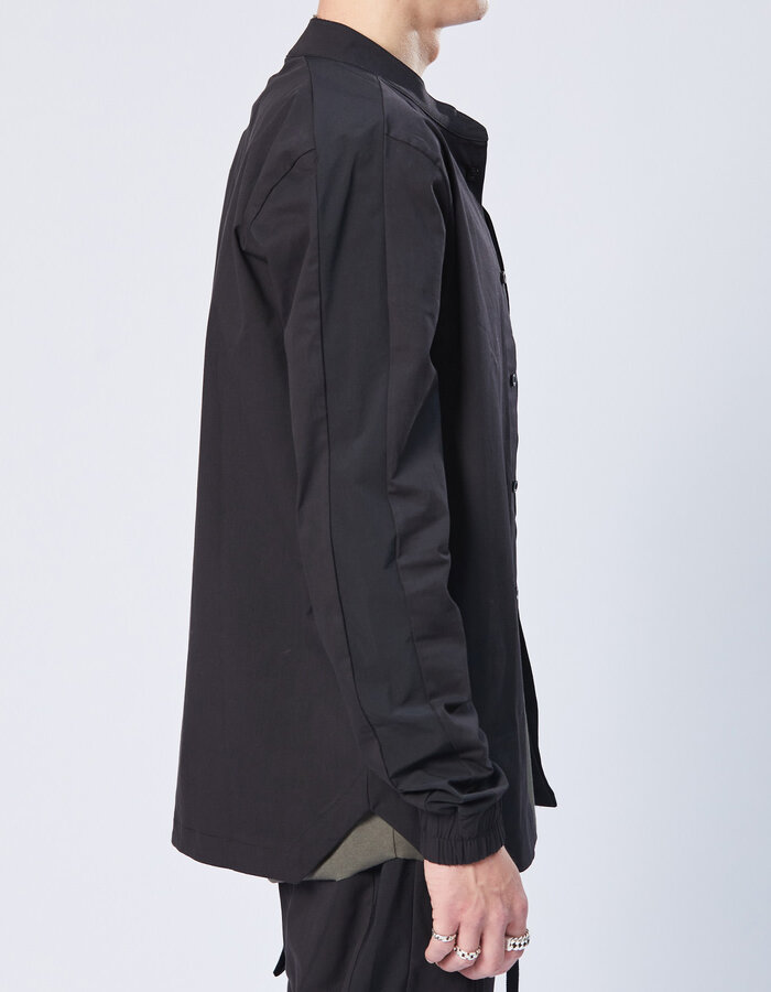 THOM KROM STRETCH COTTON ELASTIC CUFF MANDARIN SHIRT - BLACK