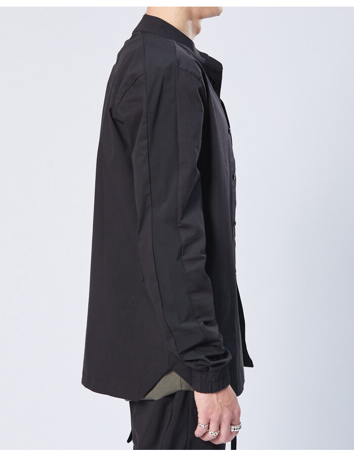 THOM KROM STRETCH COTTON ELASTIC CUFF MANDARIN SHIRT - BLACK