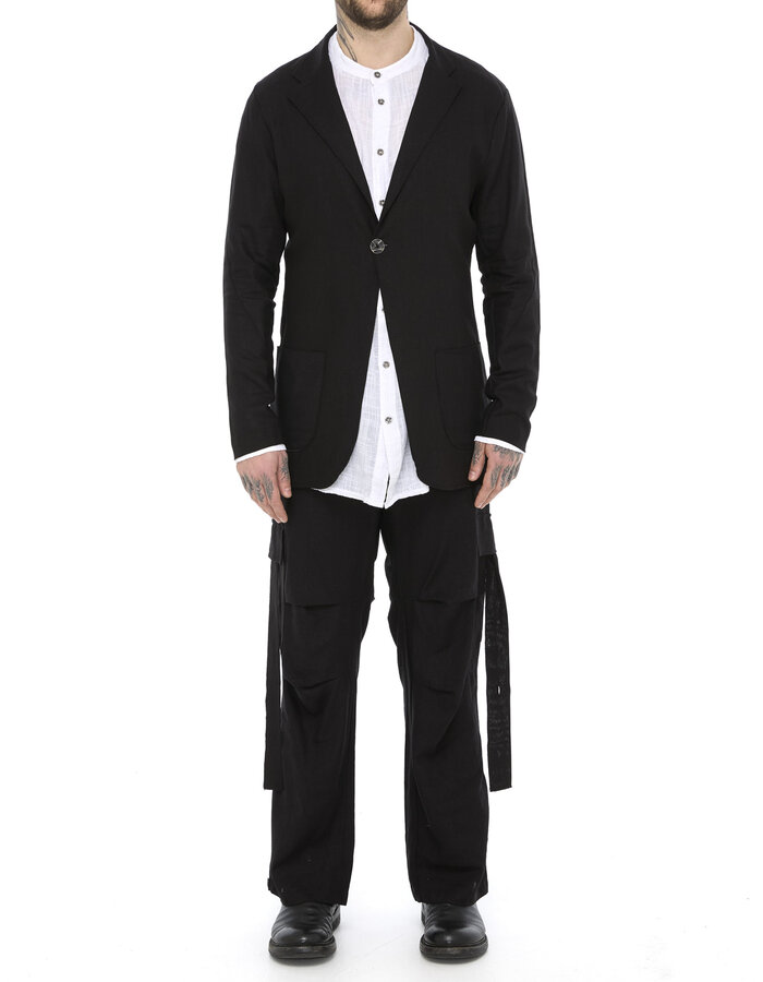 LA HAINE INSIDE US VISCOSE & LINEN ONE BUTTON BLAZER
