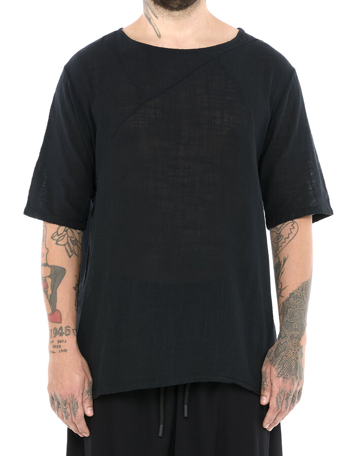 LA HAINE INSIDE US TEXTURED COTTON GAUZE RELAXED T-SHIRT - BLACK