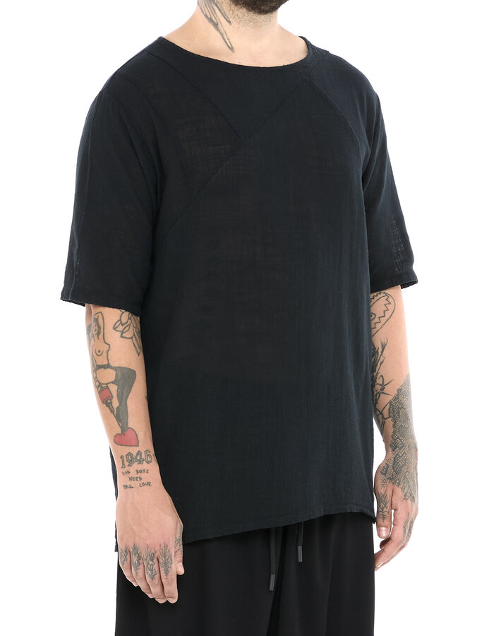 LA HAINE INSIDE US TEXTURED COTTON GAUZE RELAXED T-SHIRT - BLACK