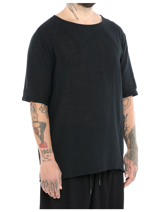 LA HAINE INSIDE US TEXTURED COTTON GAUZE RELAXED T-SHIRT - BLACK