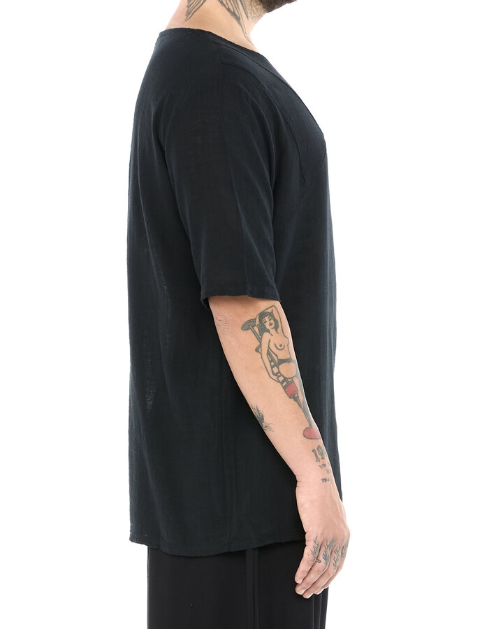 LA HAINE INSIDE US TEXTURED COTTON GAUZE RELAXED T-SHIRT - BLACK