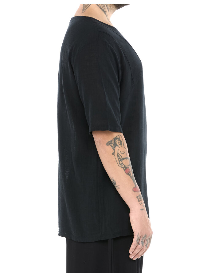 LA HAINE INSIDE US TEXTURED COTTON GAUZE RELAXED T-SHIRT - BLACK