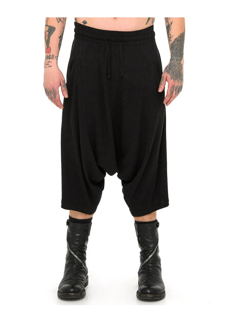 LA HAINE INSIDE US VISCOSE / LINEN DROP CROTCH BERMUDA - BLACK