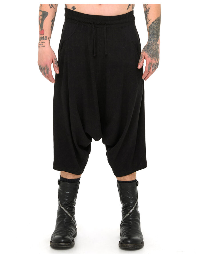 LA HAINE INSIDE US VISCOSE / LINEN DROP CROTCH BERMUDA - BLACK