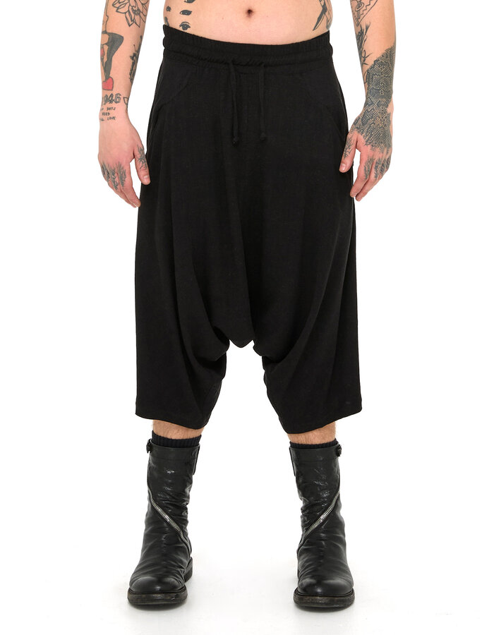LA HAINE INSIDE US VISCOSE / LINEN DROP CROTCH BERMUDA - BLACK