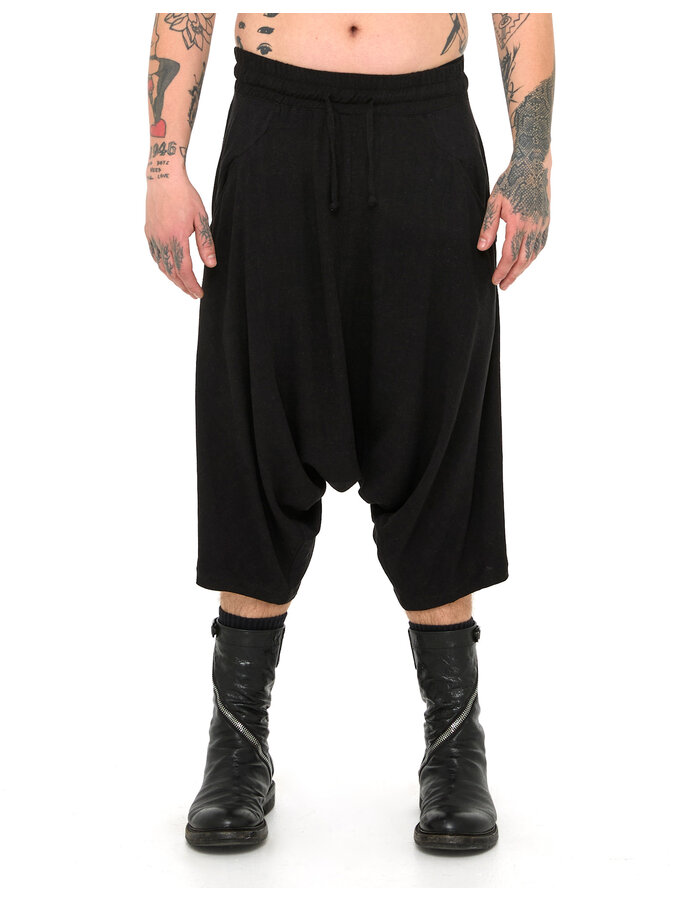 LA HAINE INSIDE US VISCOSE / LINEN DROP CROTCH BERMUDA - BLACK