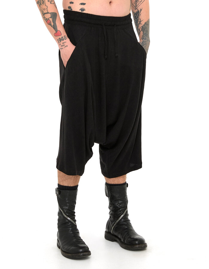 LA HAINE INSIDE US VISCOSE / LINEN DROP CROTCH BERMUDA - BLACK