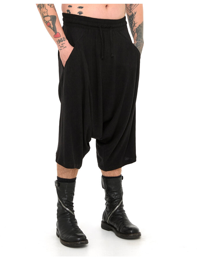 LA HAINE INSIDE US VISCOSE / LINEN DROP CROTCH BERMUDA - BLACK