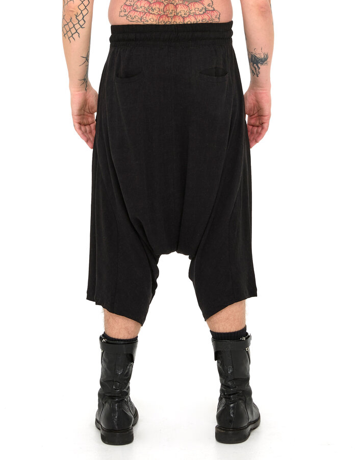 LA HAINE INSIDE US VISCOSE / LINEN DROP CROTCH BERMUDA - BLACK