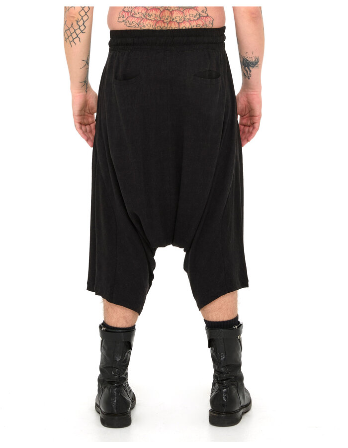 LA HAINE INSIDE US VISCOSE / LINEN DROP CROTCH BERMUDA - BLACK