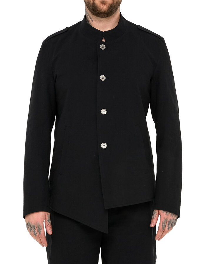 LA HAINE INSIDE US COTTON BLEND ASYMMETRIC BUTTON UP JACKET - BLACK