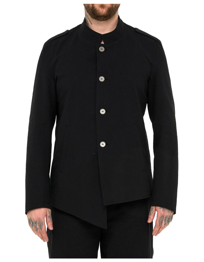 LA HAINE INSIDE US COTTON BLEND ASYMMETRIC BUTTON UP JACKET - BLACK