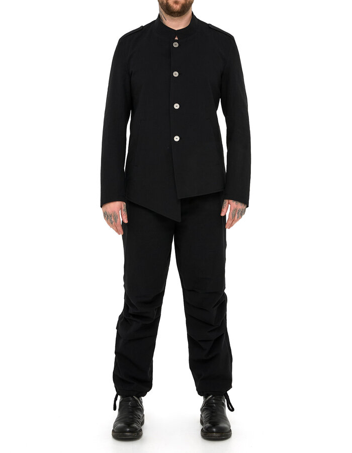 LA HAINE INSIDE US COTTON BLEND ASYMMETRIC BUTTON UP JACKET - BLACK