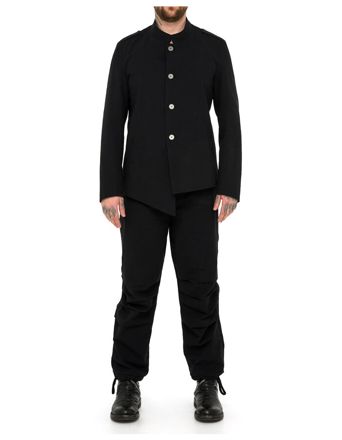 LA HAINE INSIDE US COTTON BLEND ASYMMETRIC BUTTON UP JACKET - BLACK
